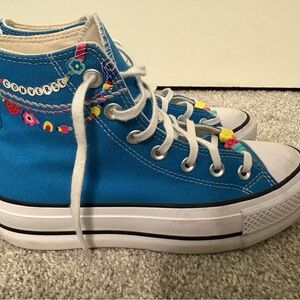 Converse Blue High-Top Sneakers with Floral Accents